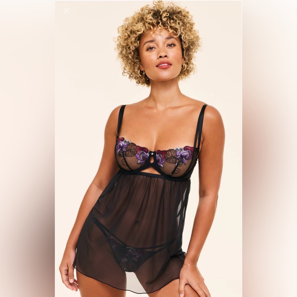 Adore Me Embroidered Delilah Unlined Lingerie Baby Doll